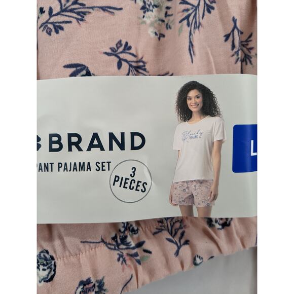Lucky Brand Pajama Set Floral 3 Piece Shirt Short Jogger Women Pink Large Lounge - Picture 8 of 10